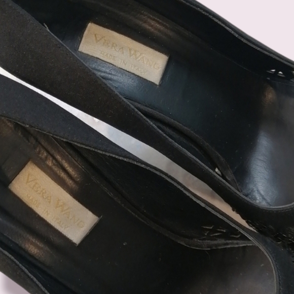 Vera Wang Black Satin & Beaded Heels Shoes… - Picture 7 of 11